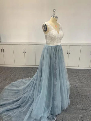 Robes de bal en tulle brodé ombré et dentelle douce à col en V