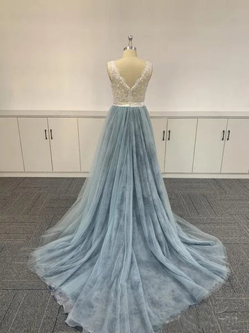Robes de bal en tulle brodé ombré et dentelle douce à col en V