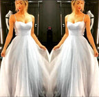 Sparkly A-Line Sky Blue Backless Dress Floor-length Prom Dresses