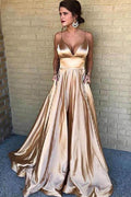 Cheap Prom Dresses Spaghetti Straps Long Evening Gowns With Pockets