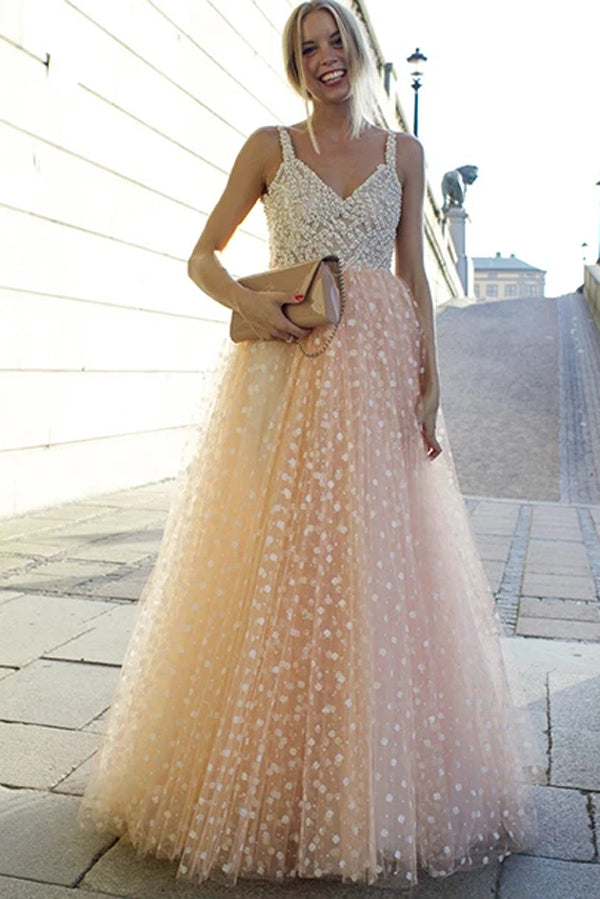 Vestidos de fiesta brillantes, corte en A, tirantes, pedrería, largo, hermoso, vestido de noche