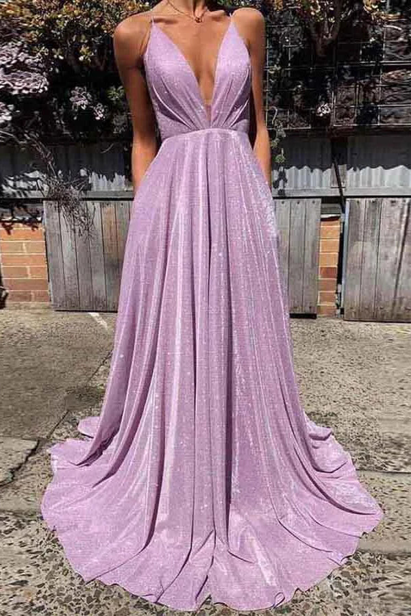 Vestidos de fiesta sin espalda, tirantes finos, corte en A, brillantes, de moda.