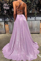 Vestidos de fiesta sin espalda, tirantes finos, corte en A, brillantes, de moda.