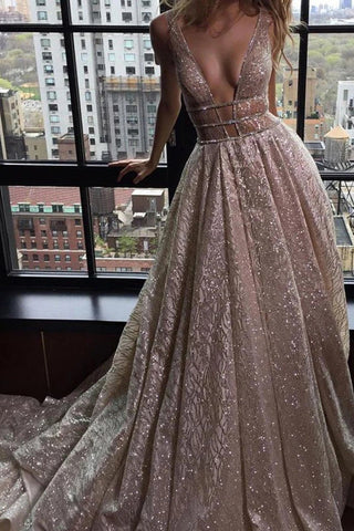 Robe de bal simple, robe de soirée longue en organza argenté à col en V