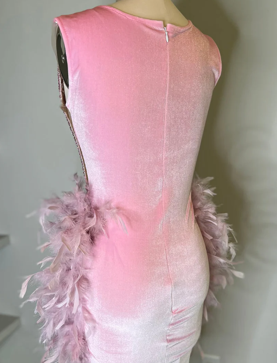 Vestido de fiesta de lujo con plumas rosas, vestido de cumpleaños, vestido de boda Y2639