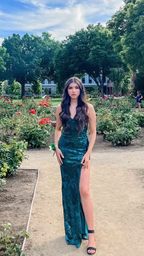 Robe de bal fourreau vert émeraude époustouflante avec fente et dos nu Y5325