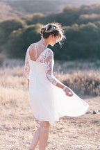 Baoleely White A Line Vintage Knee Length 3/4 Sleeve Lace Wedding Dresses, MW248