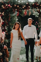 Lace Boho Mermaid Backless Cap Sleeve Bohemian Wedding Dresses MW265