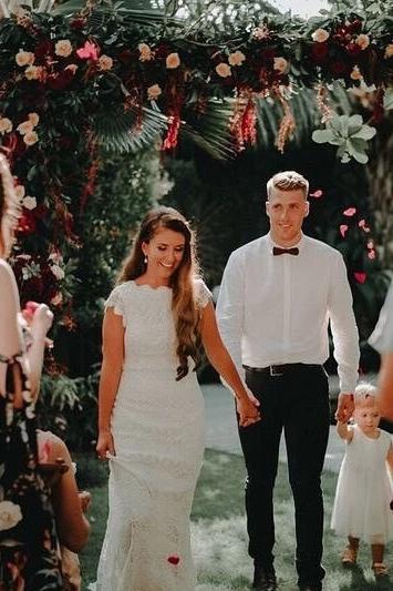 Lace Boho Mermaid Backless Cap Sleeve Bohemian Wedding Dresses MW265