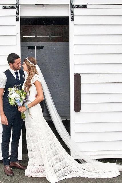 Lace Boho Mermaid Backless Cap Sleeve Bohemian Wedding Dresses MW265
