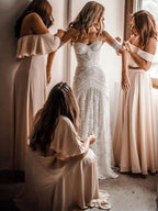 Robe de mariée bohème rustique ivoire en dentelle à col cœur MW267