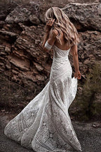 Robe de mariée bohème rustique ivoire en dentelle à col cœur MW267