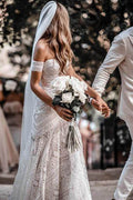 Robe de mariée bohème rustique ivoire en dentelle à col cœur MW267