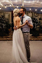 Baoleely V-neck Beach Backless Spaghetti Strap Summer Wedding Dresses,MW272