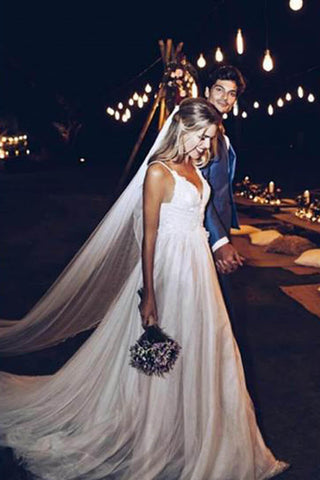 Baoleely V-neck Beach Backless Spaghetti Strap Summer Wedding Dresses,MW272