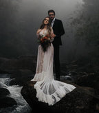 Robe de mariée bohème à pois en dentelle avec manches MW274