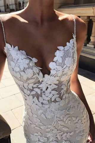 Robe de mariée sirène vintage à bretelles spaghetti Roycebridal avec applications de dentelle