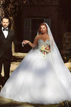 Baoleely Vintage Long Sleeve Beadings Ball Gown Tulle Wedding Dress,MW297
