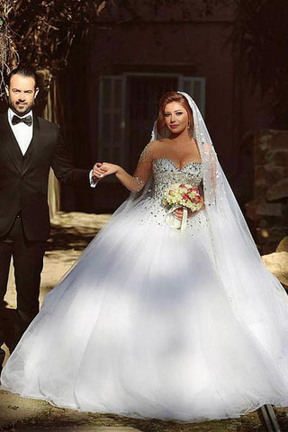 Robe de mariée vintage en tulle à manches longues et perles, style bal, Baoleely, MW297