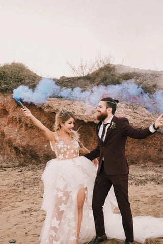 Baoleely Unique See Through Ivory Stars Lace Pattern Bridal Dress Edgy Wedding Dresses,MW372