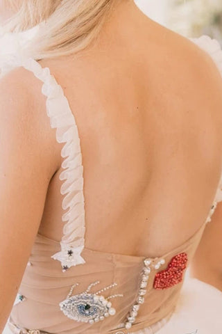 Baoleely Unique See Through Ivory Stars Lace Pattern Bridal Dress Edgy Wedding Dresses,MW372