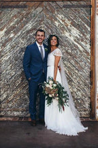Vestidos de novia brillantes, románticos, corte A, escote en V, con cuentas, de gasa.
