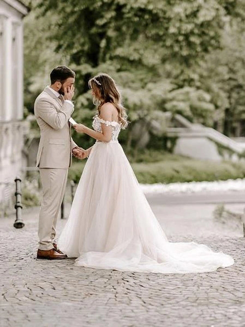 Baoleely Wonderful Appliqued A-line Wedding Dresses With Cap Sleeves Tulle Gowns,MW443