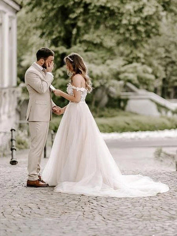 Vestidos de novia Baoleely Wonderful, corte A, con apliques, mangas casquillo y tul, MW443