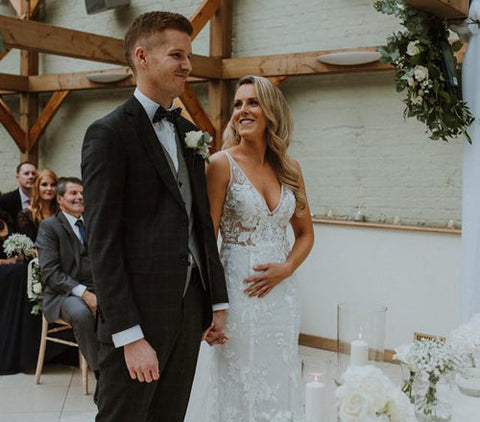 Baoleely Wonderful Illusion V-neck Sleeveless Lace Floor-length Mermaid Wedding Dress,MW444