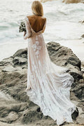Baoleely Wonderful Backless A-line Long Sleeves Wedding Dress Boho Bridal Gowns,MW448