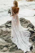 Baoleely Wonderful Backless A-line Long Sleeves Wedding Dress Boho Bridal Gowns,MW448