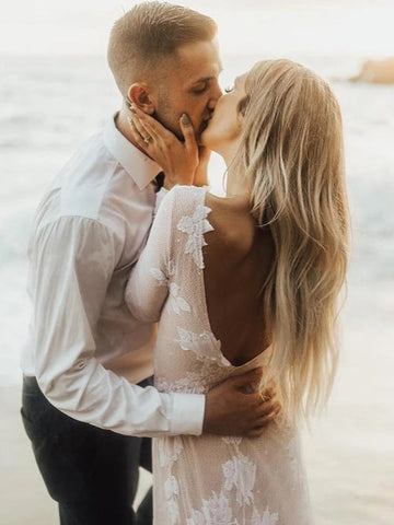 Baoleely – Magnifique robe de mariée dos nu, coupe trapèze, manches longues, style bohème, MW448