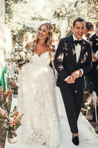 Rustic Ivory Lace Wedding Dresses Off the Shoulder Beach Wedding Dresses,MW490