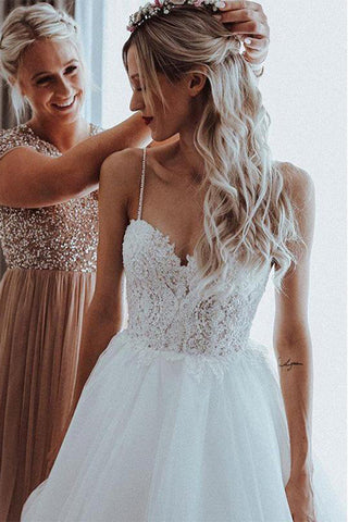Baoleely Unique A-line Tulle Spaghetti Straps Backless Wedding Dresses Online, MW499