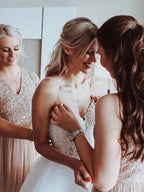 Baoleely Unique A-line Tulle Spaghetti Straps Backless Wedding Dresses Online, MW499