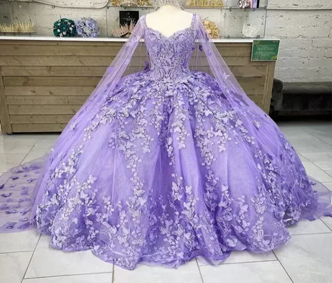 Vestido de baile de lavanda de lujo con mariposas, vestido para quinceañera Y6755