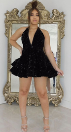 Vestido corto y sexy blanco/rosa/negro para fiesta de bienvenida con lentejuelas para mujer Y1613