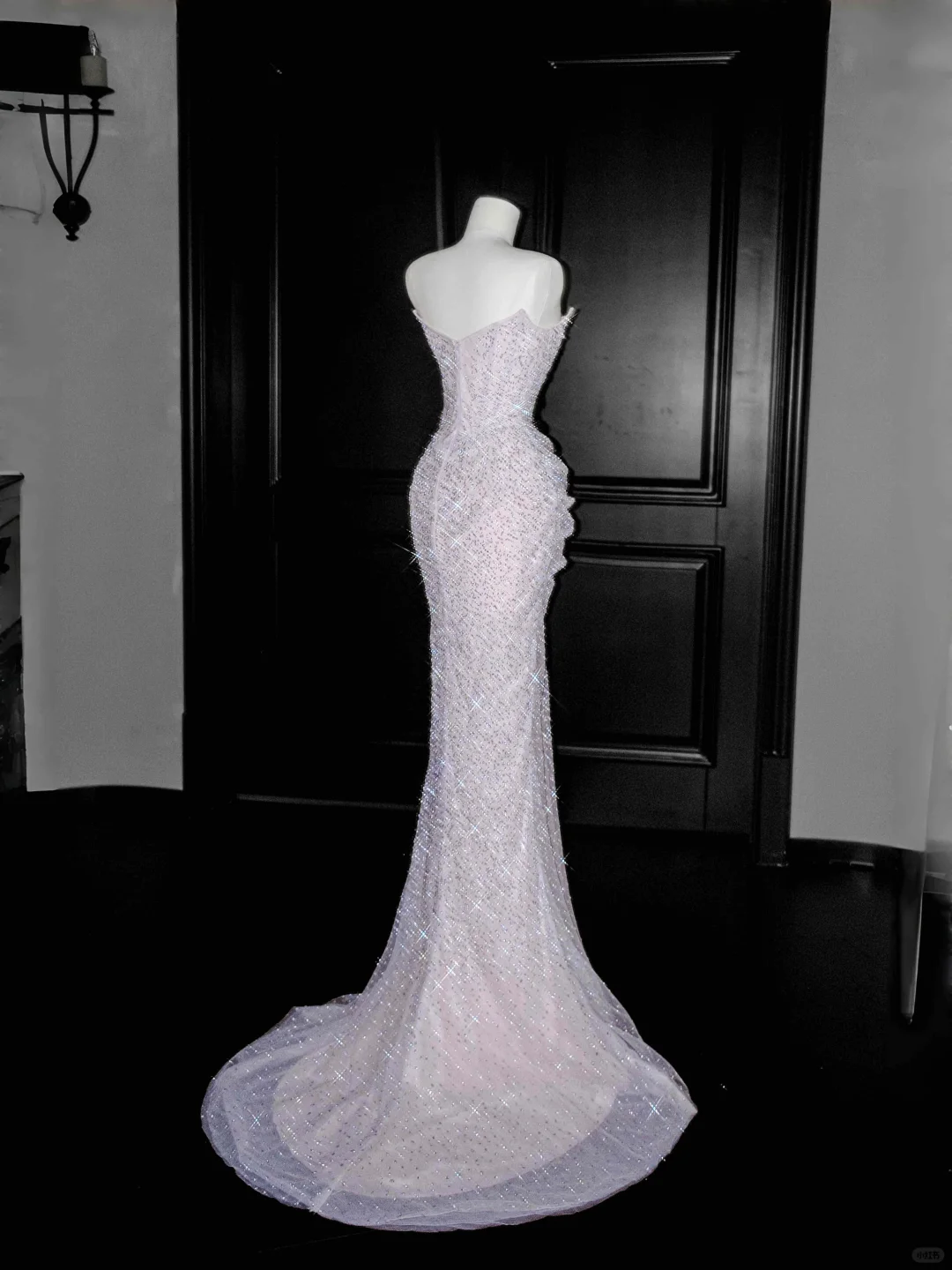 Vestido de fiesta de tul lila brillante con cuentas, vestido de noche de sirena sin tirantes Y8664