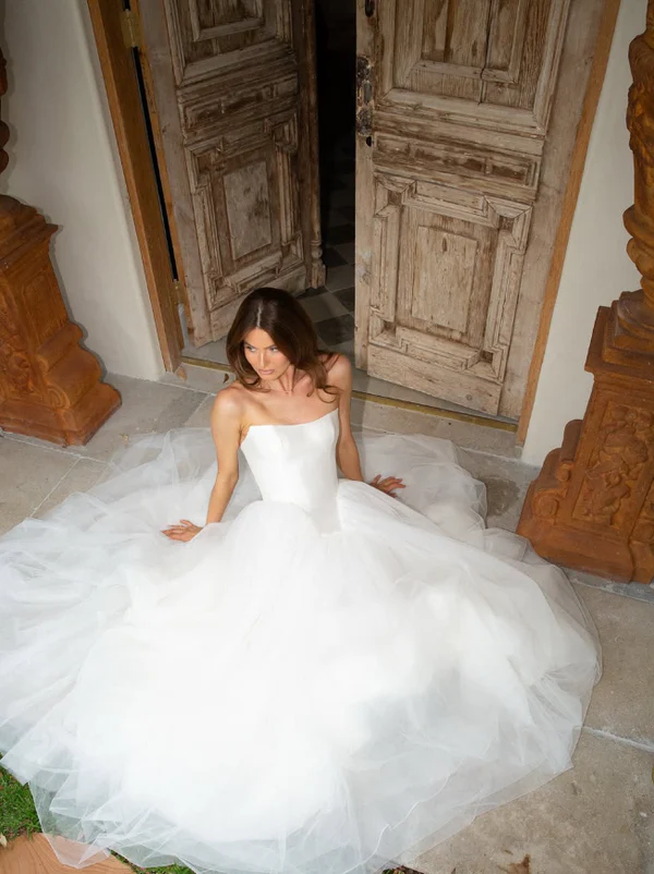 Vestido de fiesta de tul blanco romántico de corte A, vestido de novia formal Y8084