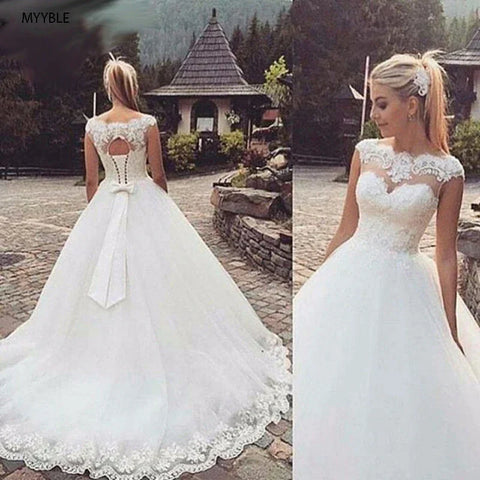 MYYBLE Vestidos de novia modernos bohemios con espalda descubierta y mangas casquillo, tallas grandes, hechos a medida, con foto real, colección 2022.