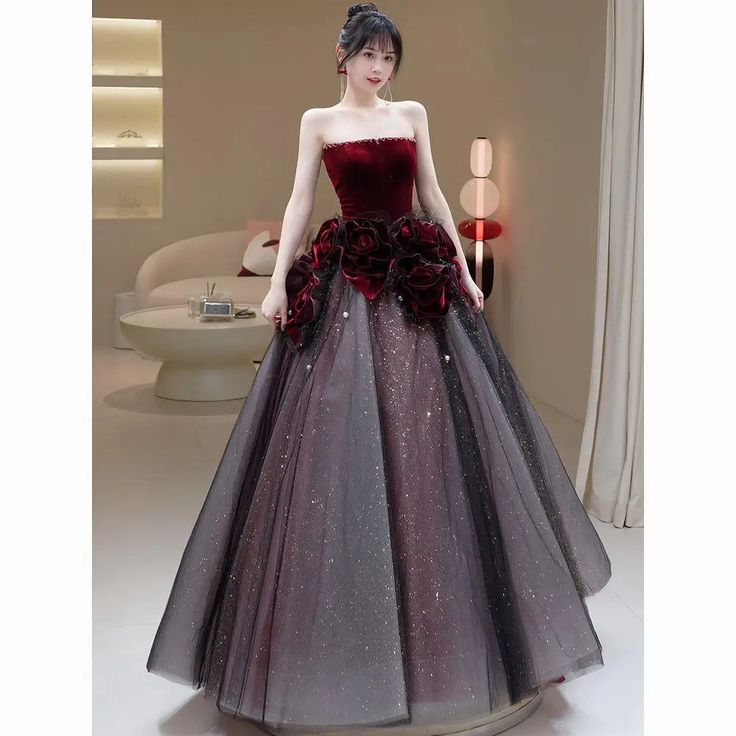Vestido largo rojo de gala, vestido de noche elegante Y7343