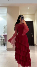 Robe de bal élégante en mousseline à sequins et à plusieurs couches, robe de soirée formelle Y7736