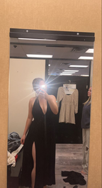 Robe de soirée noire sexy coupe trapèze col V Y6877