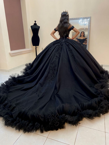 Vestido de quinceañera negro de baile, estilo gótico, con hombros descubiertos, modelo Y2414