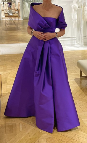 Robe de soirée longue violette en satin, coupe trapèze, robe d'invitée de mariage violette Y4006