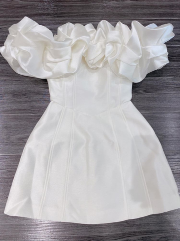 Robe de bal blanche à col volanté, robe de soirée blanche Y2358