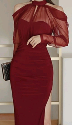 Vestido largo de sirena para mujer, sexy, con hombros descubiertos, cintura alta, abertura de malla, ajustado, elegante, estilo corsé, para fiestas y noches, modelo Y5526