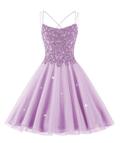 Sparkly Tulle Homecoming Dress Short for Teens Lace Beaded Cocktail Dress for Juniors Y2424