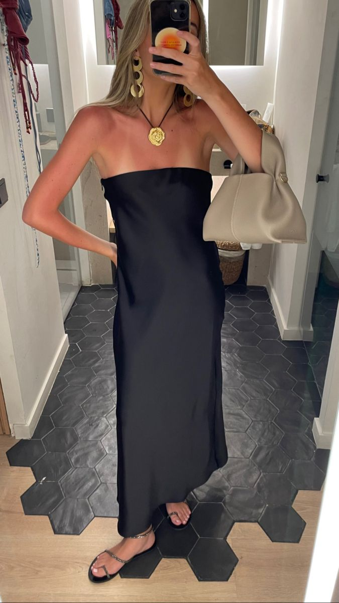 Robe de soirée noire simple sans bretelles, robe de cocktail noire Y5081