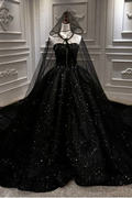 Vestido de baile de princesa negro brillante sin tirantes con lentejuelas Y56